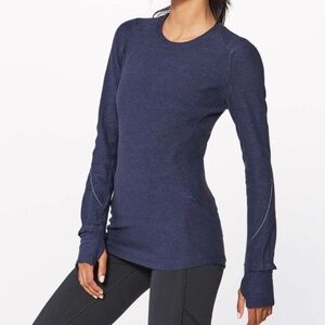 Lululemon Extra Mile Long Sleeve Heathered Hero Blue / Black, Size 10